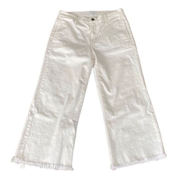 Parker Smith Jean Wide Leg Cropped White Frayed Hem 8/30 - Picture 1 of 8